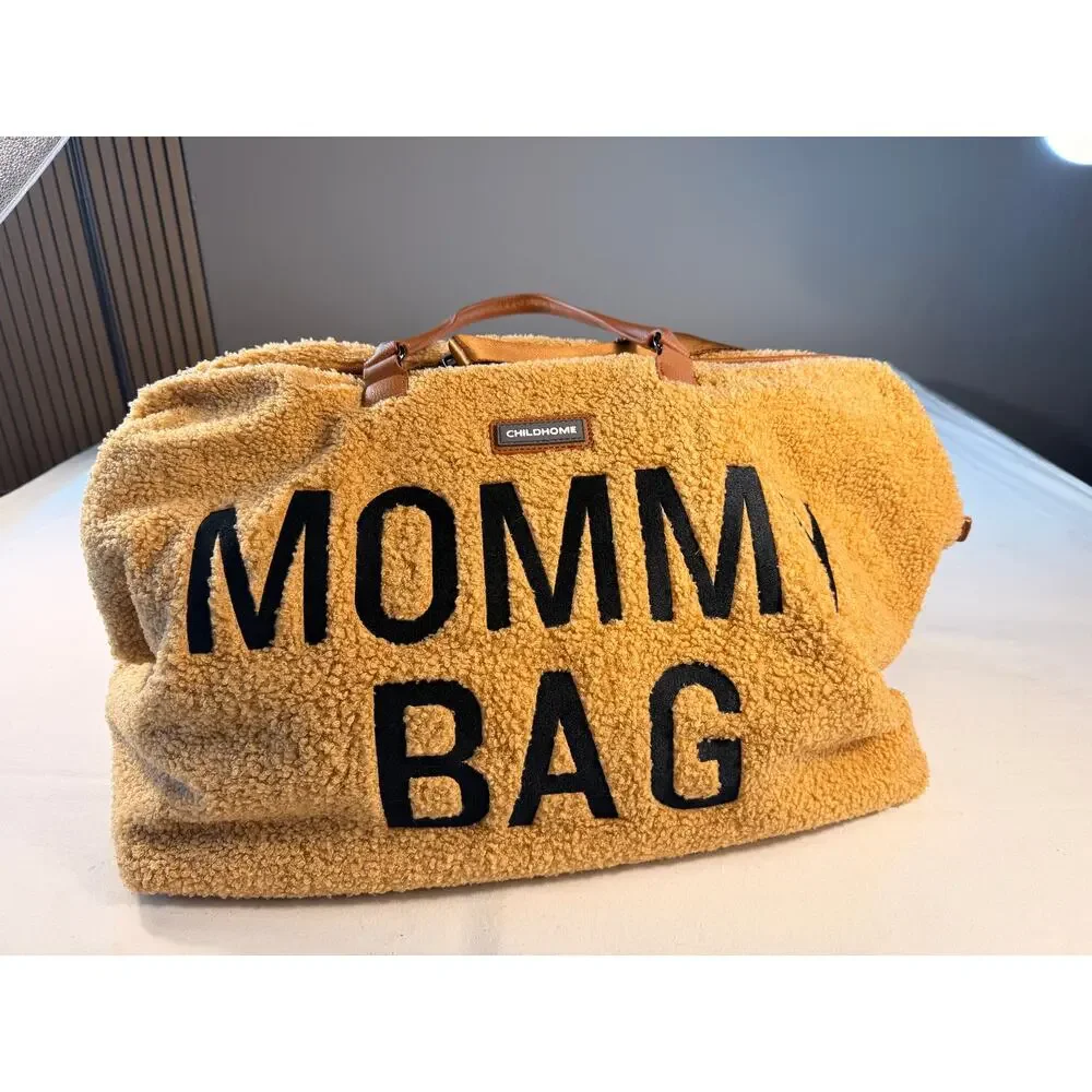 Childhome Teddy Mommy Bag Brown Fuzzy Diaper Travel Duffle NWOT